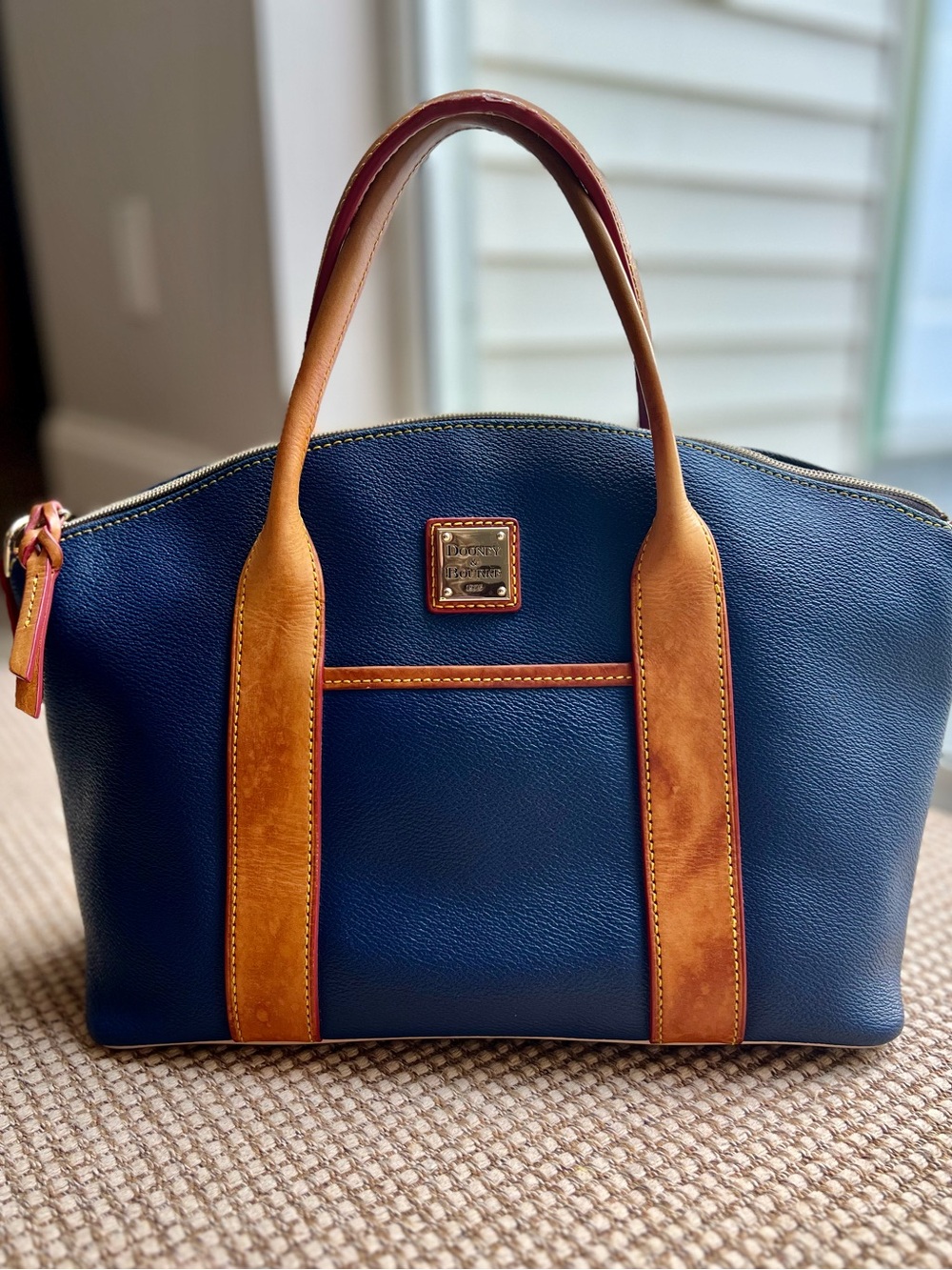 🦆Dooney & Bourke Navy Pebbled Leather Satchel Large Zip Top Purse